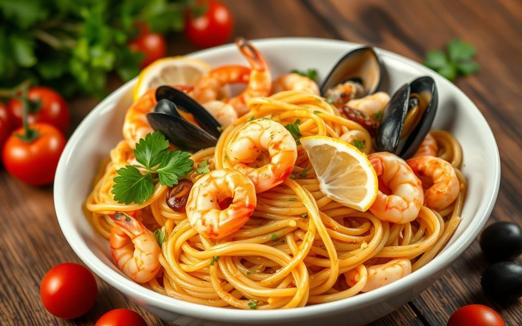 Mediterranean-inspired seafood pasta