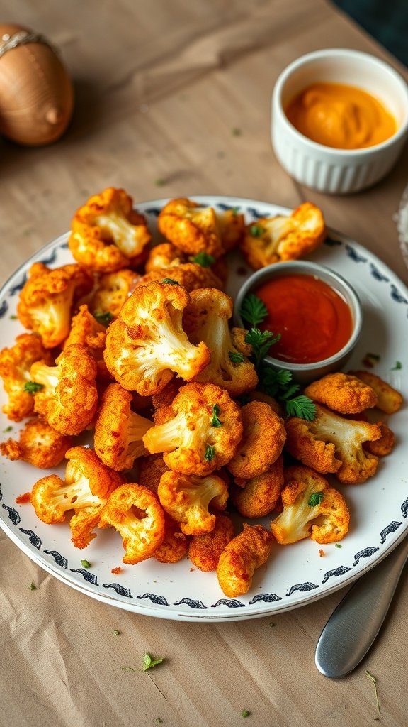 Delicious cauliflower hash browns served with dipping sauce