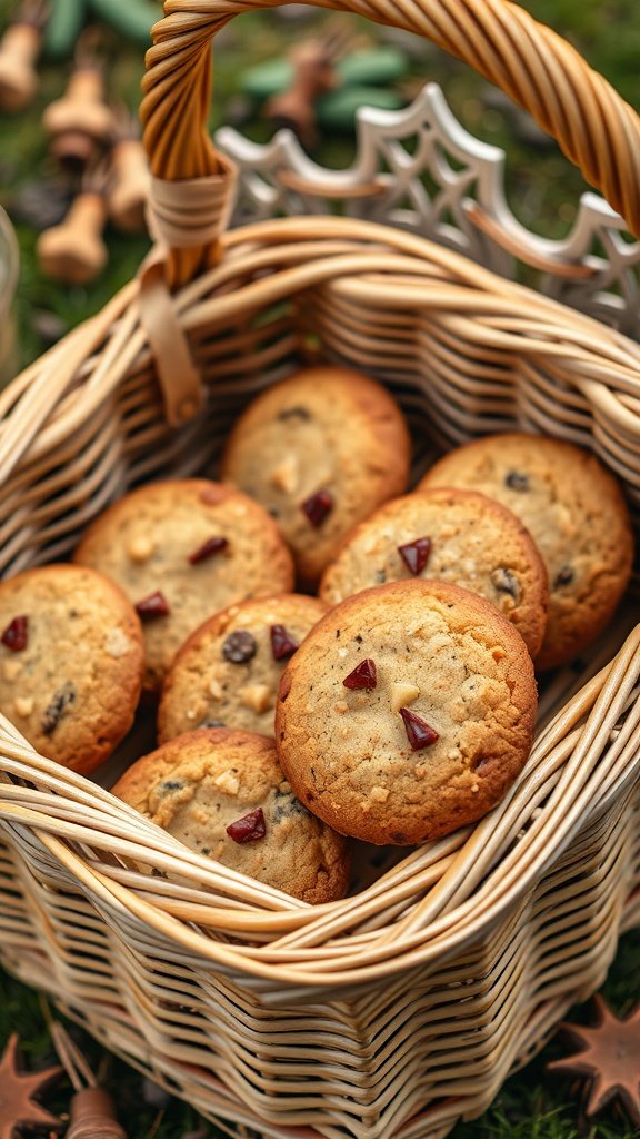 A basket filled with a variety of cookies, perfect for a picnic.