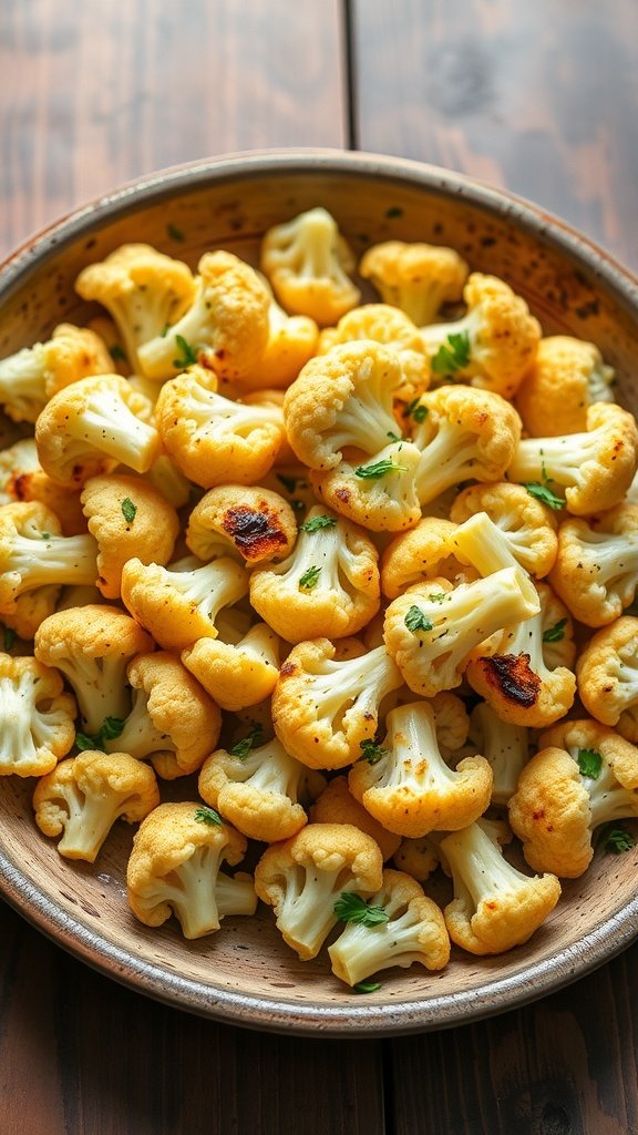 A bowl of garlic parmesan roasted cauliflower florets