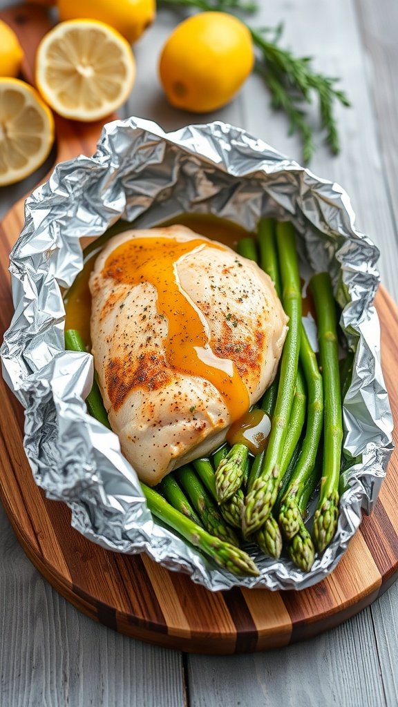Delicious Baked Chicken in Foil with Asparagus and Garlic Lemon Butter Sauce Recipe