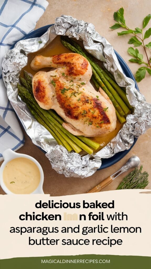 Delicious Baked Chicken in Foil with Asparagus and Garlic Lemon Butter Sauce Recipe