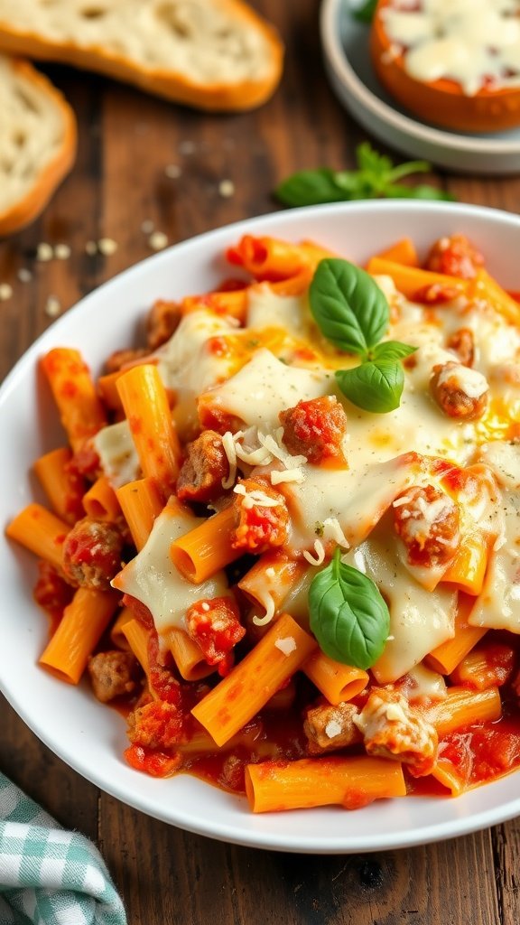 Savory Cheesy Baked Ziti with Sausage
