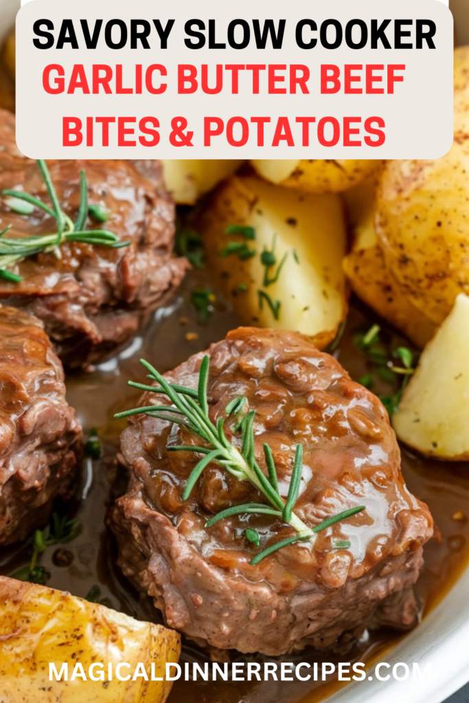 Savory Slow Cooker Garlic Butter Beef Bites & Potatoes