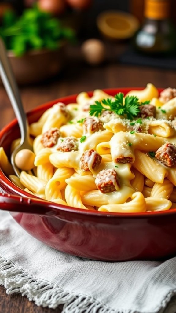 Cheesy Sausage Alfredo Pasta Bake