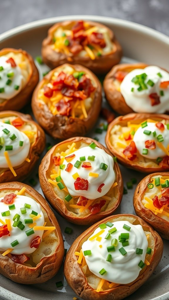 A delicious baked potato bar with various toppings.