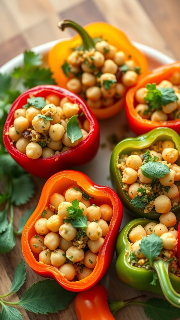 Chickpea salad stuffed peppers on a platter