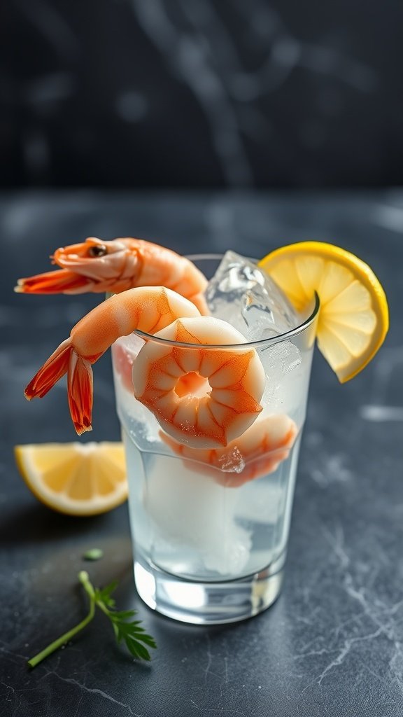 Classic shrimp cocktail served with lemon wedges and cocktail sauce.
