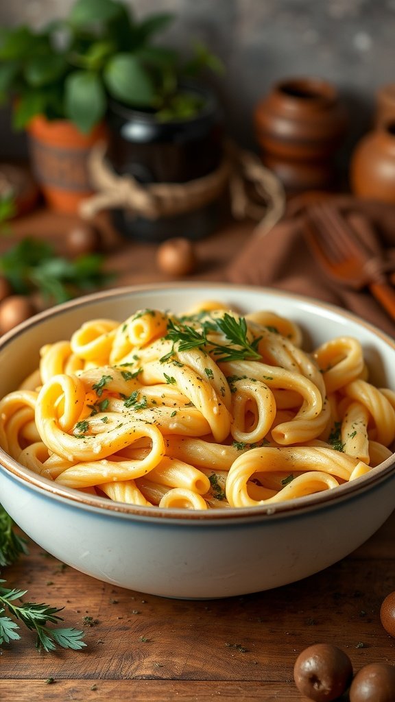 Creamy Cheesy One-Pot Pasta in a bowl garnished with parsley