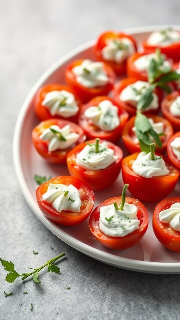 Plate of herbed cream cheese stuffed cherry tomatoes