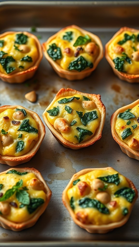 Mini quiches with spinach and cheese in pastry shells