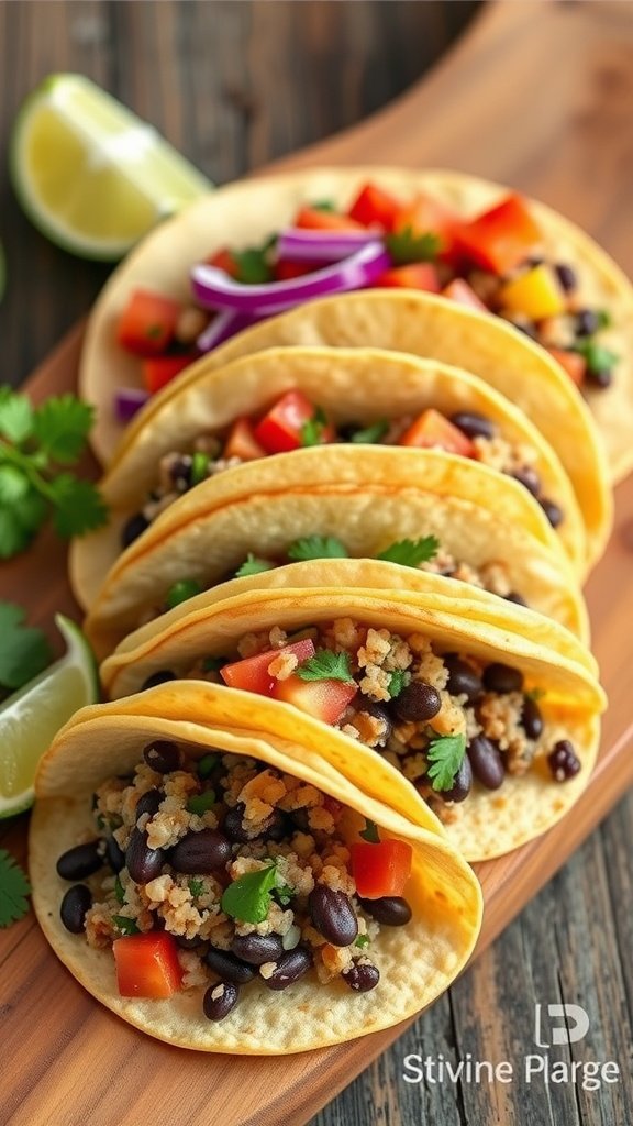 Mini quinoa and black bean tacos with a fresh topping