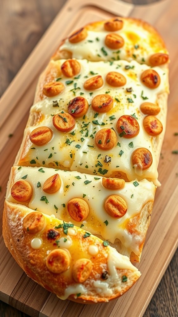 Savory Cheesy Garlic Bread with a golden crust and bubbling cheese