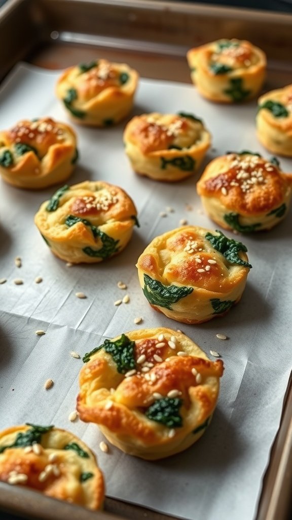 Savory Spinach and Cheese Puffs on a baking sheet