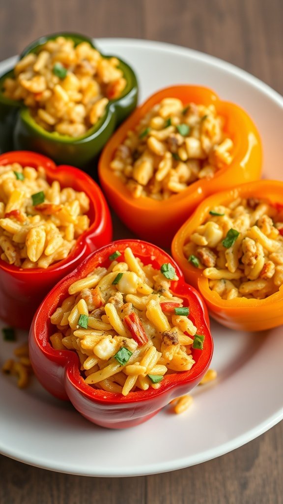 Stuffed bell peppers filled with rice and cheese