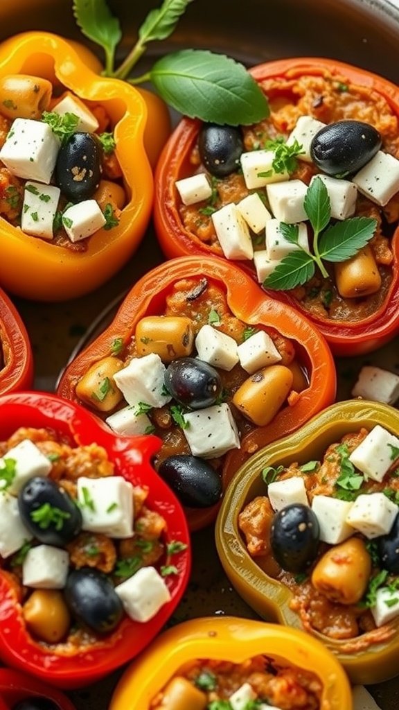 Stuffed bell peppers with feta cheese and olives