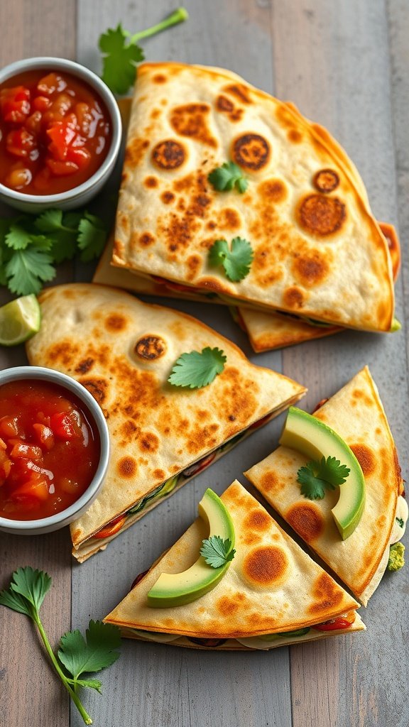 Delicious vegetable quesadillas served with salsa