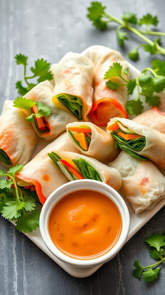 Delicious vegetable spring rolls served with a dipping sauce