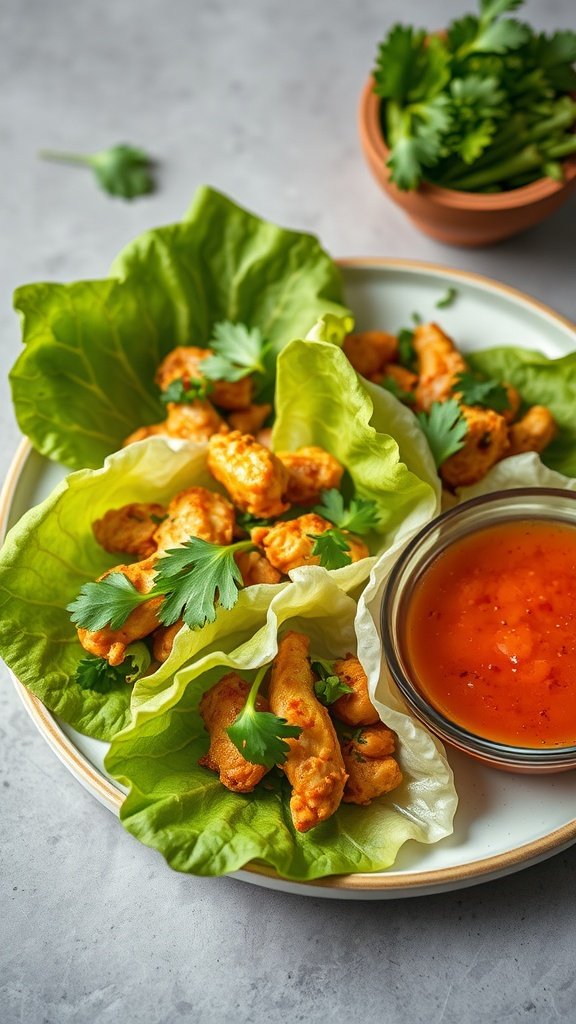 Asian Chicken Lettuce Wraps with sweet chili sauce