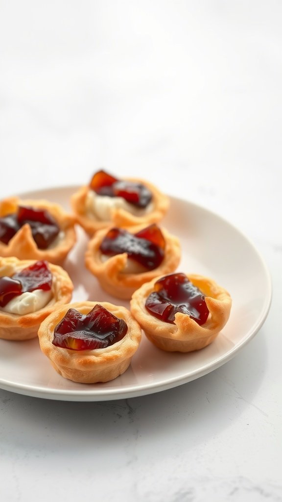 Brie and fig jam puff pastry bites on a plate