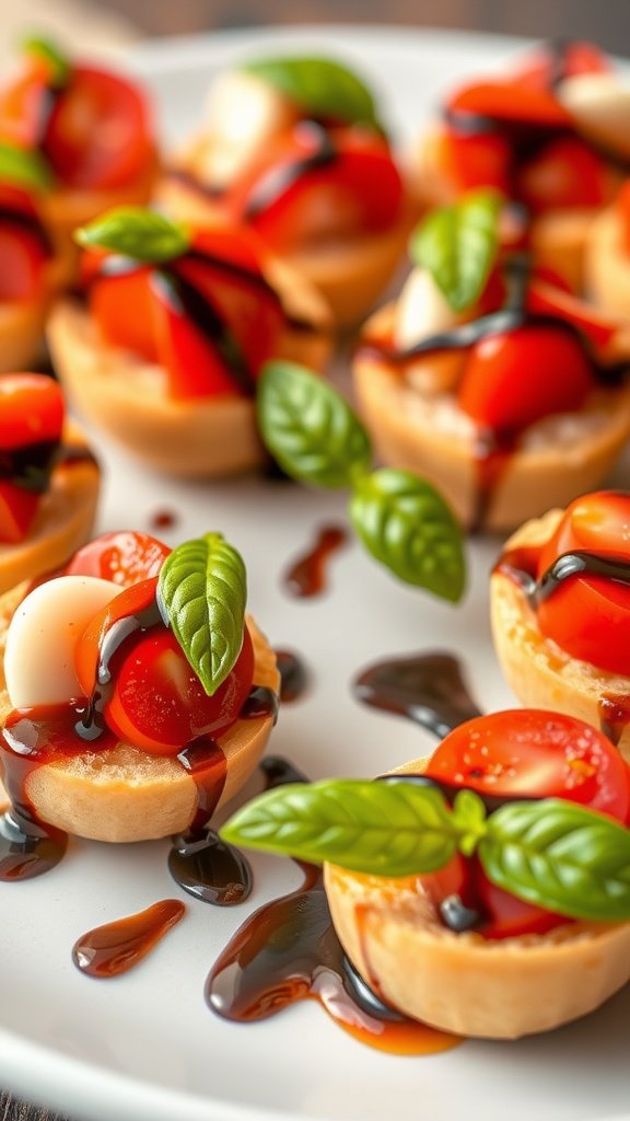Delicious Caprese Salad Bites with tomatoes, mozzarella, and basil.