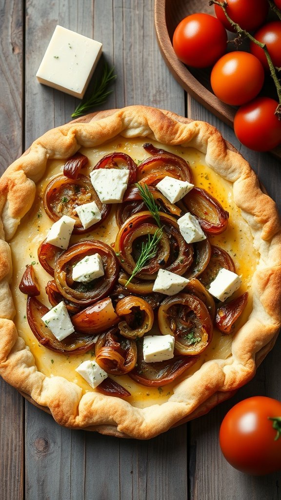 Caramelized onion and Gorgonzola tart with herbs