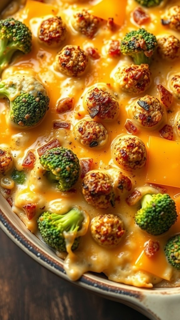 Cheddar and Broccoli Casserole with broccoli and cheese on top