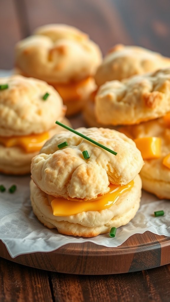 Delicious cheddar and chive biscuits with melted cheese