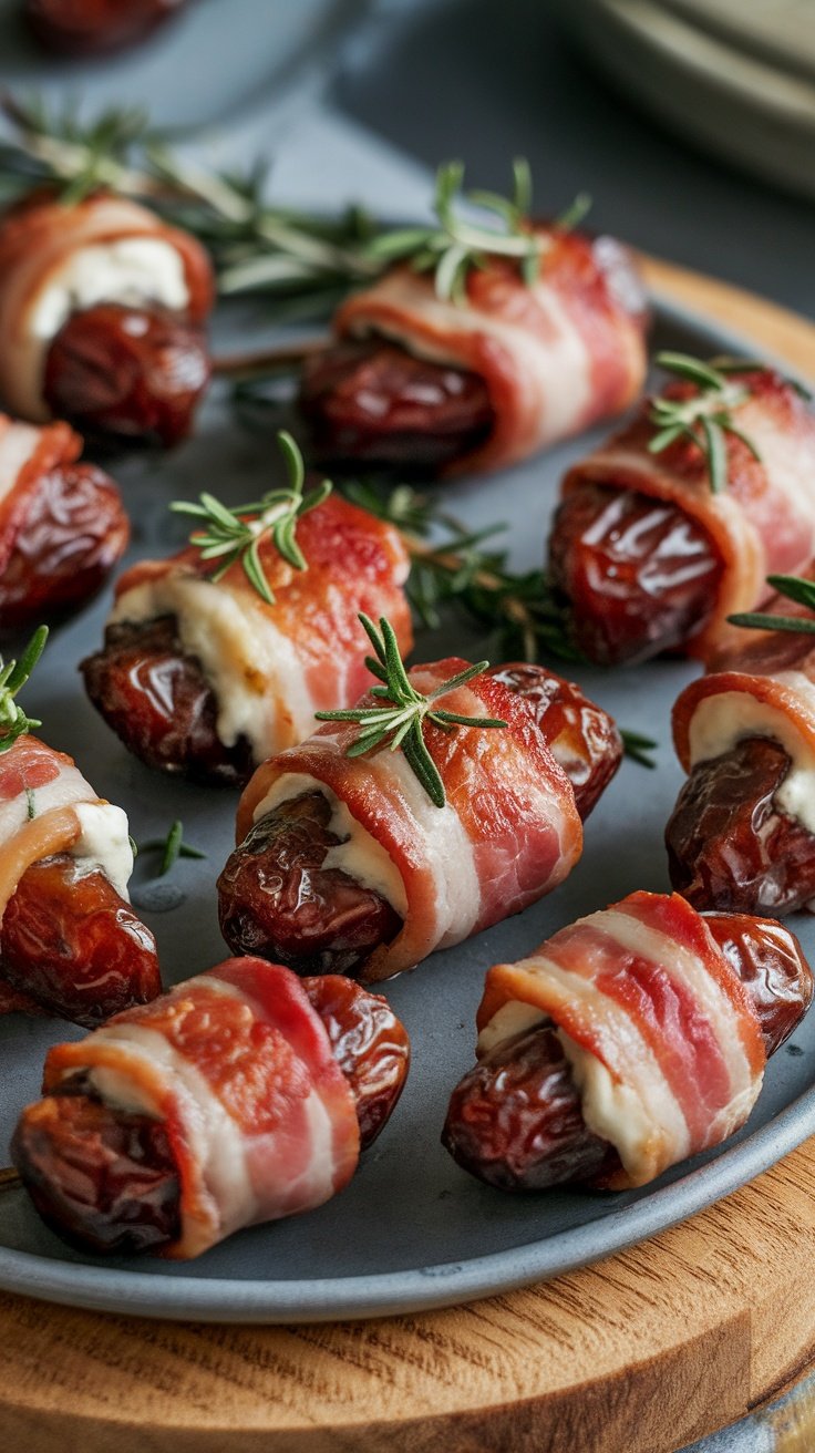 Cheese-stuffed dates wrapped in bacon