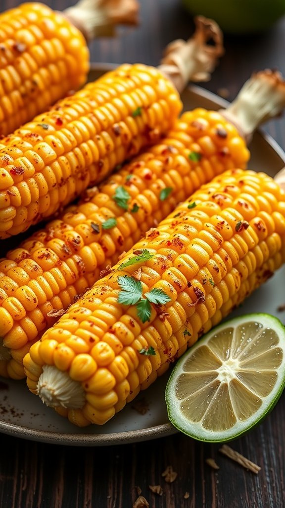 Chili Lime Roasted Corn served on a plate