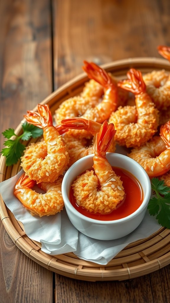 Crispy coconut shrimp served with sweet chili sauce.