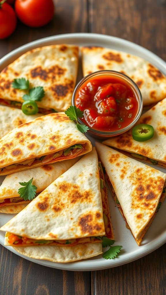 Diced veggie quesadillas with salsa