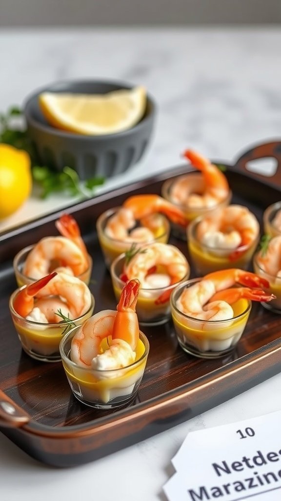 Lemon Herb Shrimp Cups arranged on a serving tray