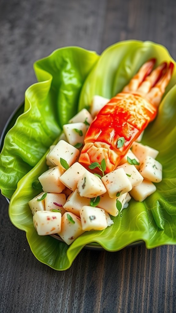 Lobster salad served on crisp endive leaves.