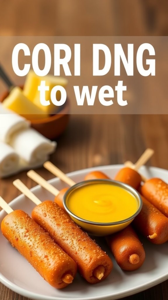 Mini corn dogs served with honey mustard
