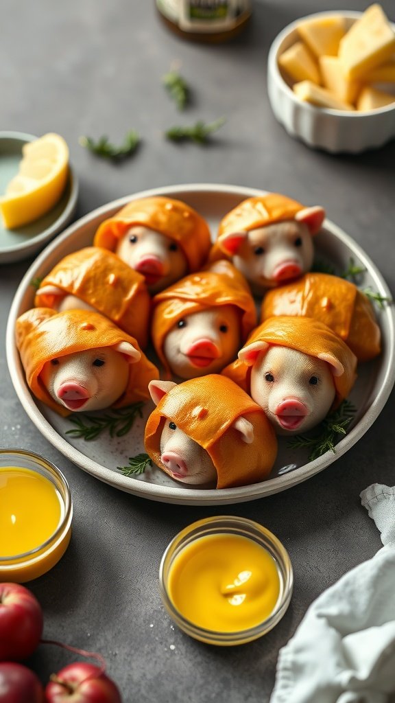 Mini Pigs in a Blanket with a mustard dip