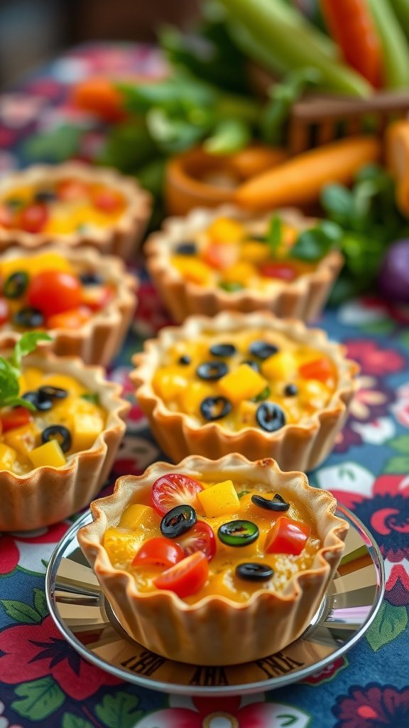 Mini quiches filled with mixed vegetables in pastry cups