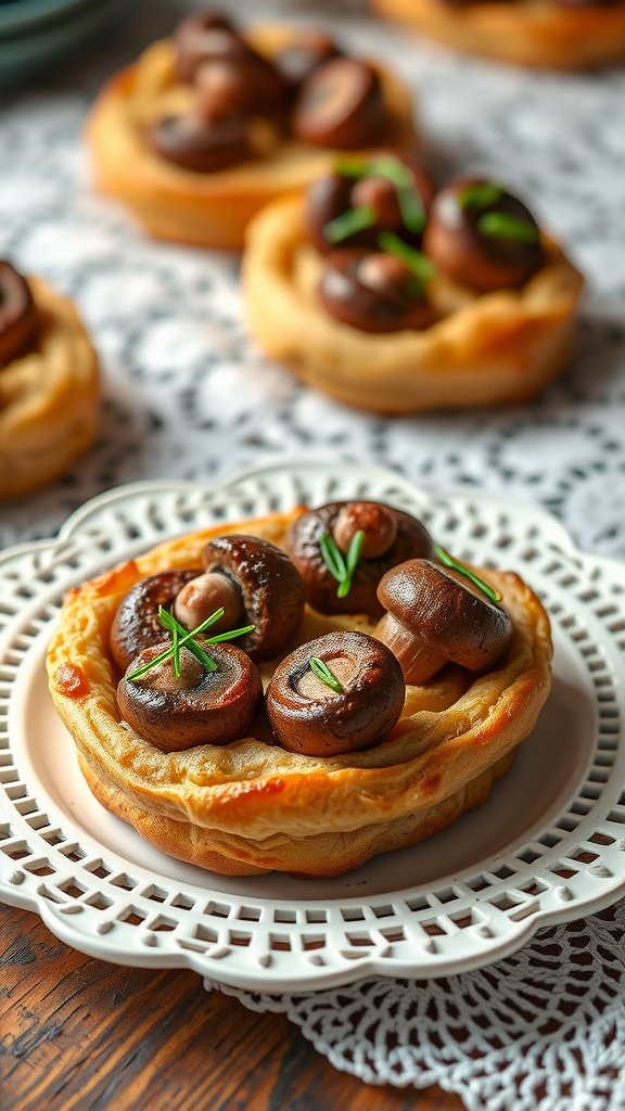 Mushroom Vol-au-Vents on a decorative plate