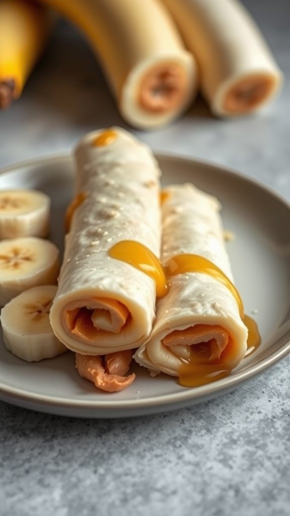 Peanut Butter and Banana Roll-Ups on a plate