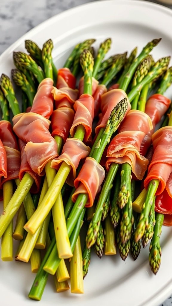 Prosciutto-wrapped asparagus on a plate