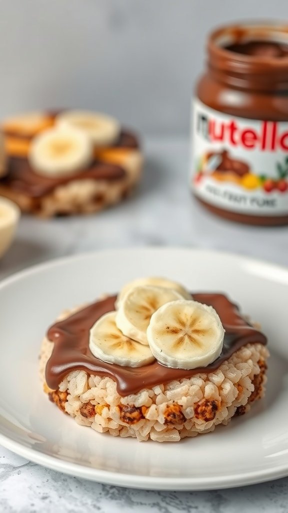 Rice cake topped with Nutella and banana slices