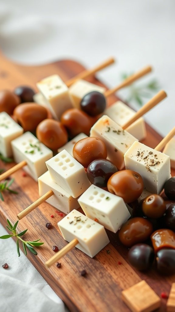 Savory cheese and olive skewers