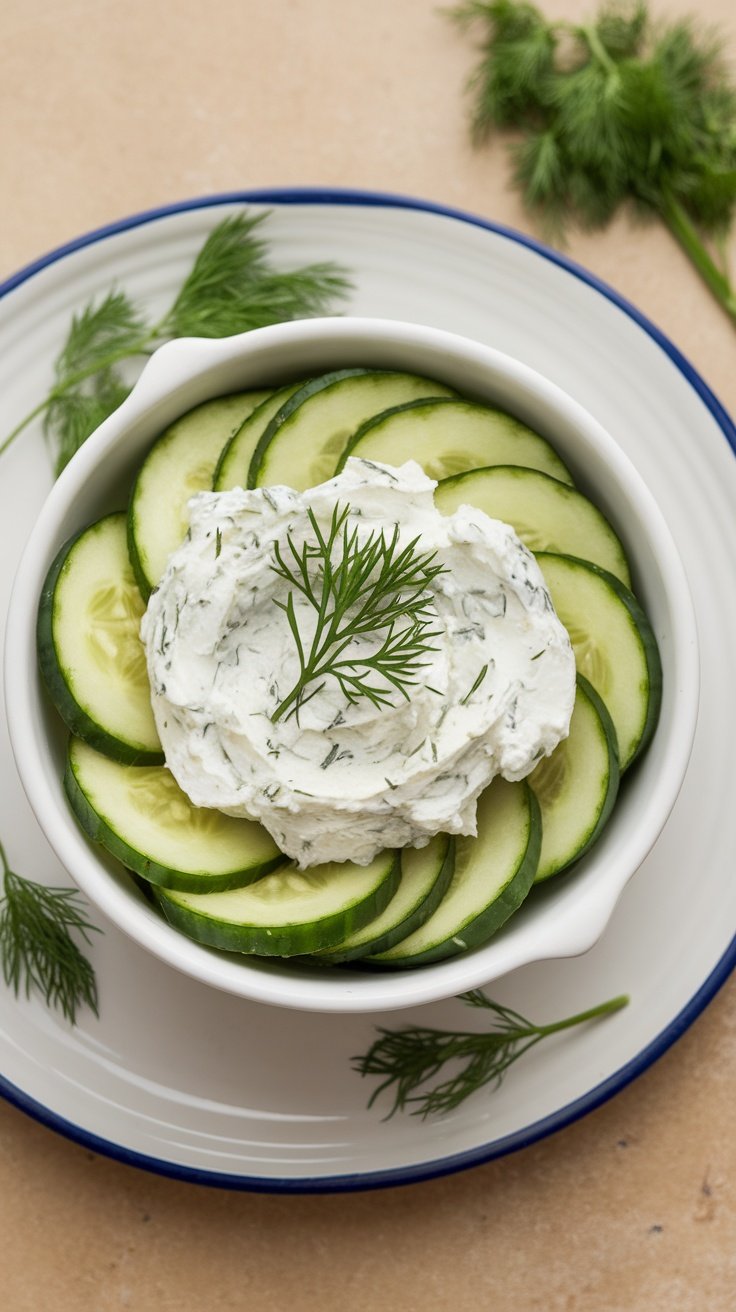 Savory cucumber canapés with cream cheese spread