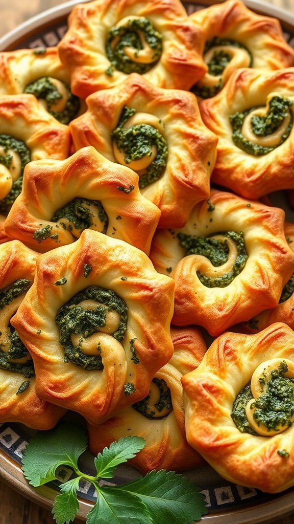 Savory palmiers filled with pesto on a platter