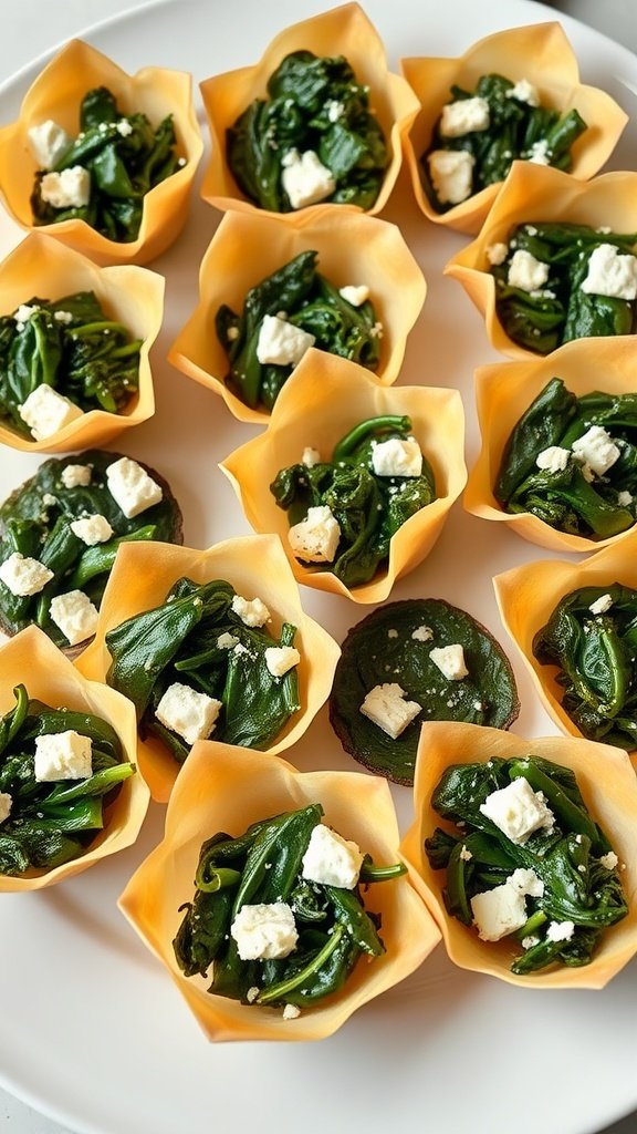 Savory phyllo cups with spinach and feta cheese filling