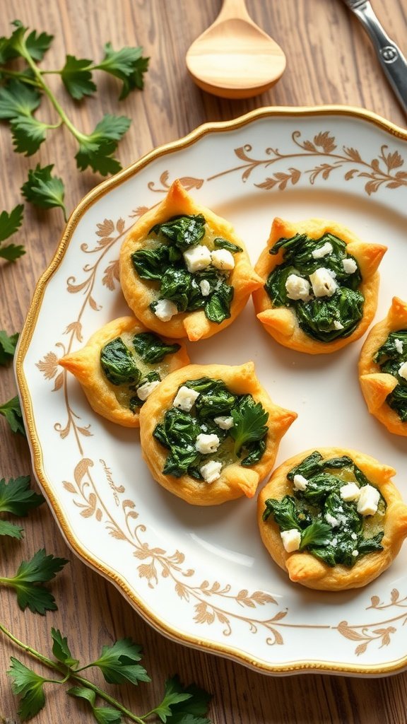Savory Spinach and Feta Bites arranged on a decorative plate.