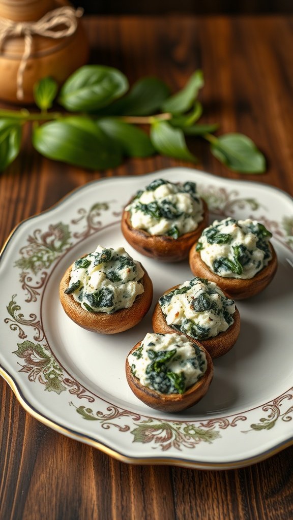 Plate of spinach and ricotta stuffed mushrooms