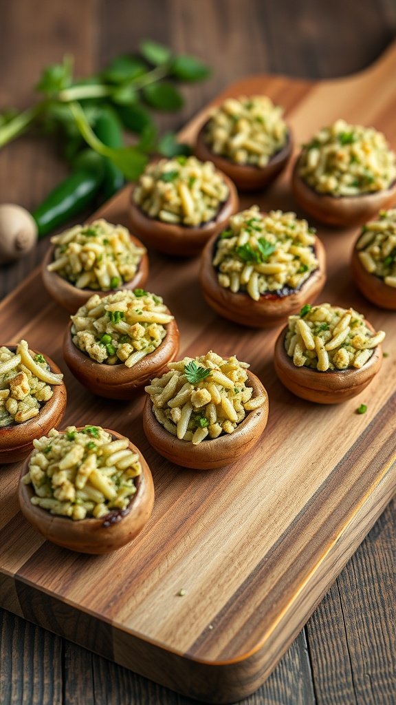 A platter of stuffed mushrooms with garlic and herbs