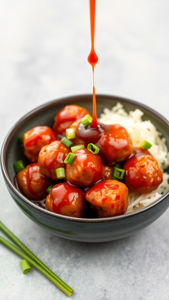 Sweet and spicy meatballs served with sauce