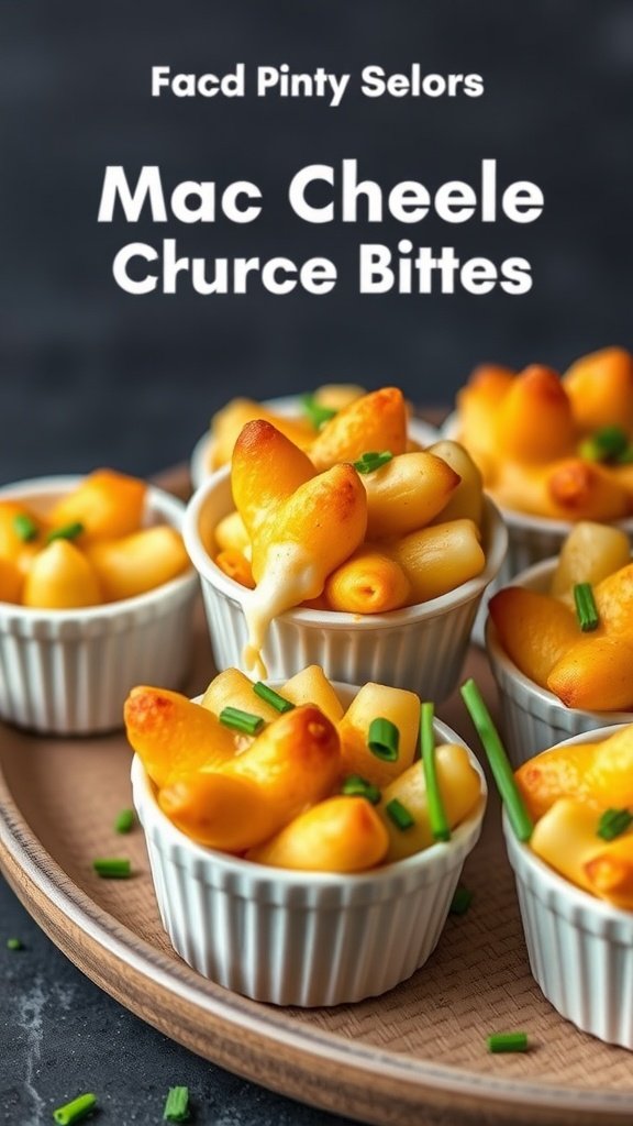 Delicious truffle mac and cheese bites served in small ramekins, garnished with chives.